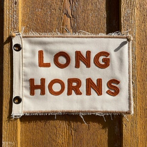 Vintage inspired University Texas Long Horns camp flag cream and rust colored banner handmade