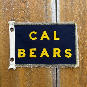 Vintage inspired dark blue Cal Bears camp flag banner University of California Berkeley wall decor golden bears