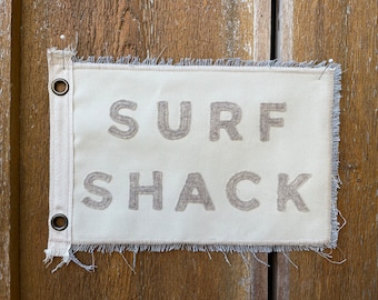 Vintage Inspired camp flag Surf Shack beach flag neutral surfing pipeline swell California Florida Atlantic Pacific beach decor coastal