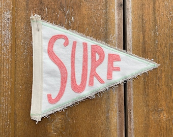 Vintage Inspired pennant Surf upcycled recycled beach flag California Florida swell pipeline shred