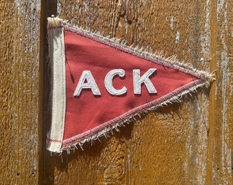 Vintage Nantucket Pennant: Red Fabric ACK Felt Flag