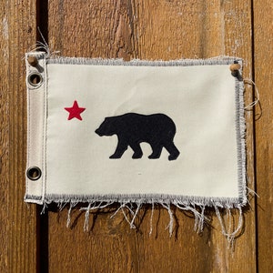 Vintage Inspired Cream canvas Cali bear camp flag California bear state flag upcycled recycled beach flag surf pennant republic state flag