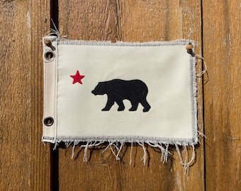 Vintage Inspired Cream canvas Cali bear camp flag California bear state flag upcycled recycled beach flag surf pennant republic state flag