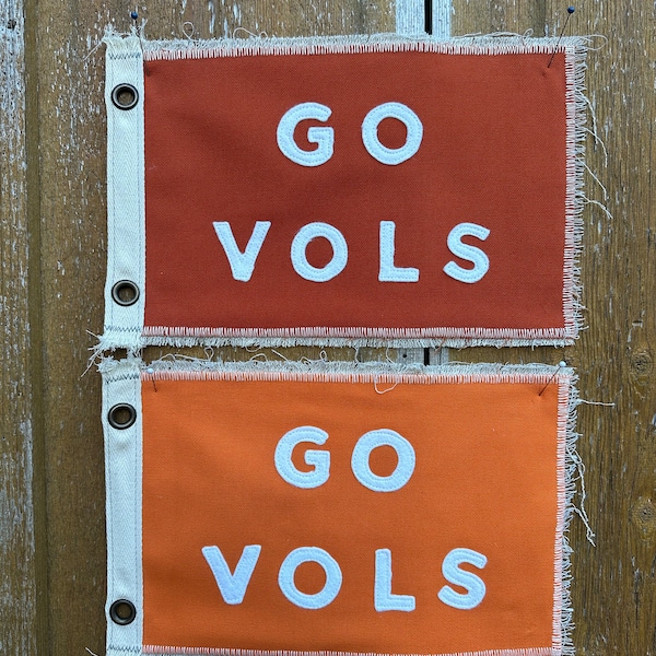 Vintage inspired GO VOLS Tennessee camp flag in orange and white