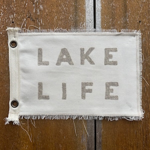 Vintage inspired cream canvas camp flag Lake Life beach flag camp flag swell pipeline beach wall decor happy hour Sunday funday