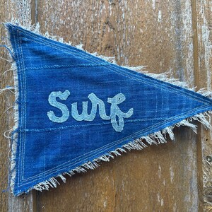 Vintage Inspired pennant SURF upcycled recycled beach flag California Florida swell pipeline shred African mudcloth