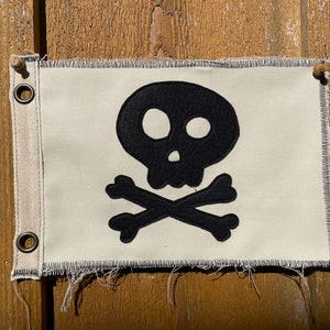 Vintage inspired Jolly Roger Skull Crossbones camp flag cream canvas gasparilla pirate surf pennant
