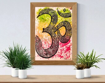 OM Zentangle Mandala , Digital Download,Printable Art, Downloadable Instant Art Print, Sacred Geometry symbol, Spiritual Om Sign,zen design