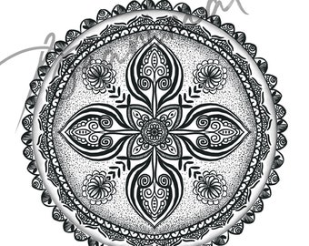 Black & white Mandala,Digital Download, Instant print, Floral, JPEG,PNG,TIFF,
