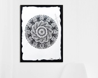 Black & White Mandala, Hand-drawn available for digital download, customized prints, JPG,TIFF,PNG, wall art, home decor, gifting, sacred