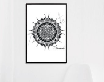 Black & white Mandala_2 ,Digital Download, Instant print, Floral, JPEG,PNG,TIFF