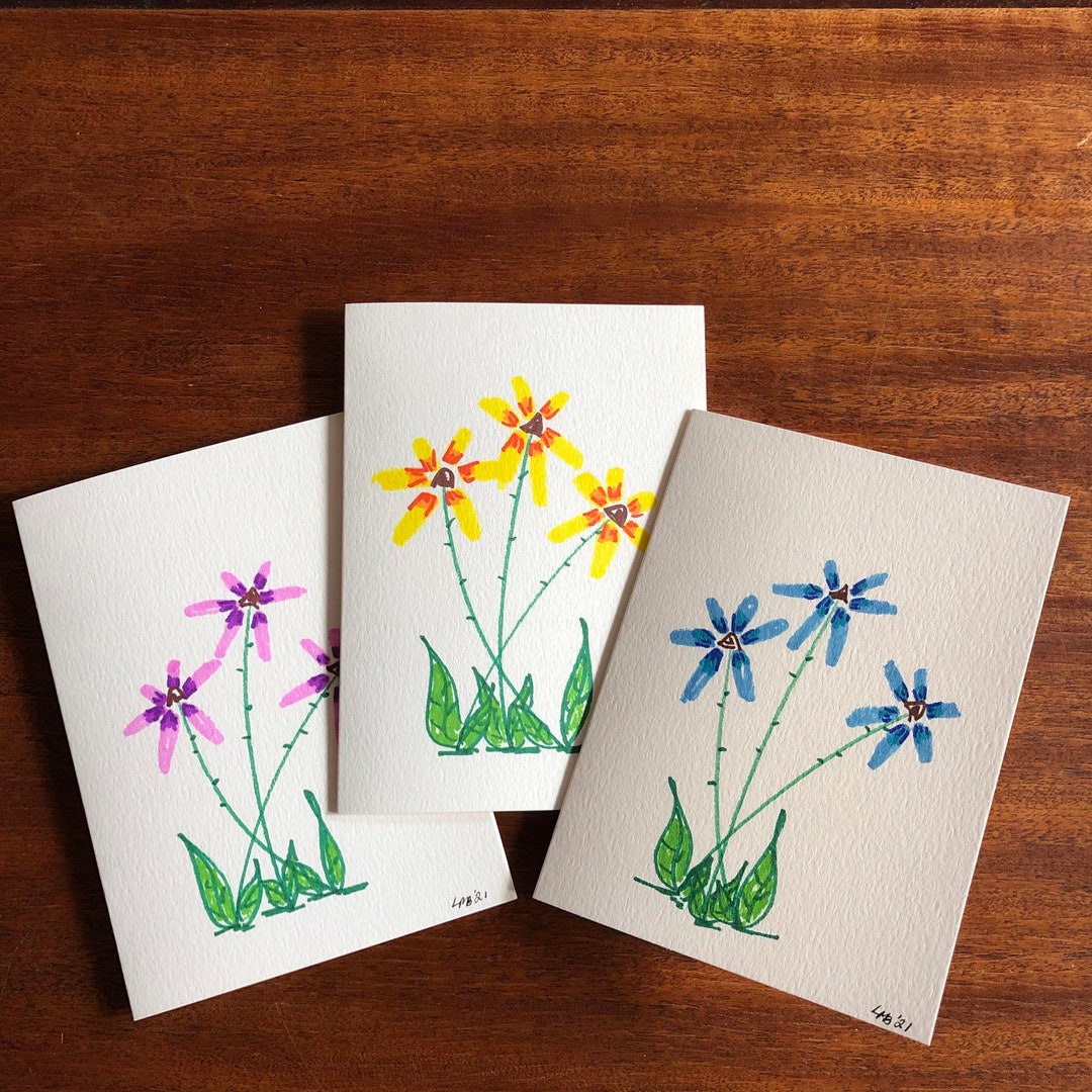 Draw Note Card Set of 3 Hand-drawn Notecards - Etsy