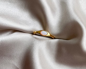 Opal Signet Ring | 18K Gold Vermeil, 925 Sterling Silver, Minimalist Rings, Women Jewellery, Gifts for Her, White Fire Opal Ring, Oval Opal