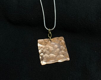 Square, Hand-hammered Copper Pendant and Sterling Silver Nacklace