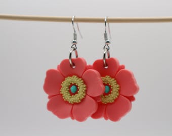Flowers and leaves silicone bead earrings