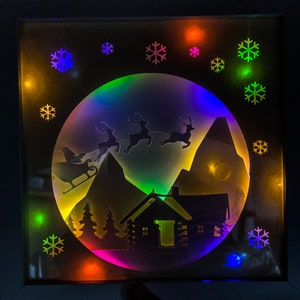 Cabine de Noël dans les montagnes, modèle de boîte lumineuse découpée de papier de portrait, boîte d’ombre, fichier de svg de boîte lumineuse découpée en papier 3D, cricut, téléchargement numérique