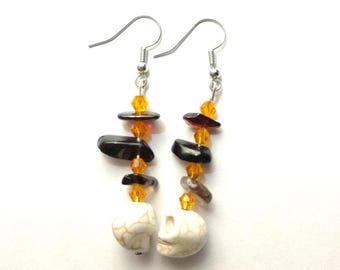halloween earrings, skull earrings, garnet earrings dangle, samhain earrings, metaphysical gifts, witchy gifts for women, pagan gifts