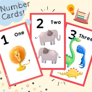 Carte con numeri di animali stampabili