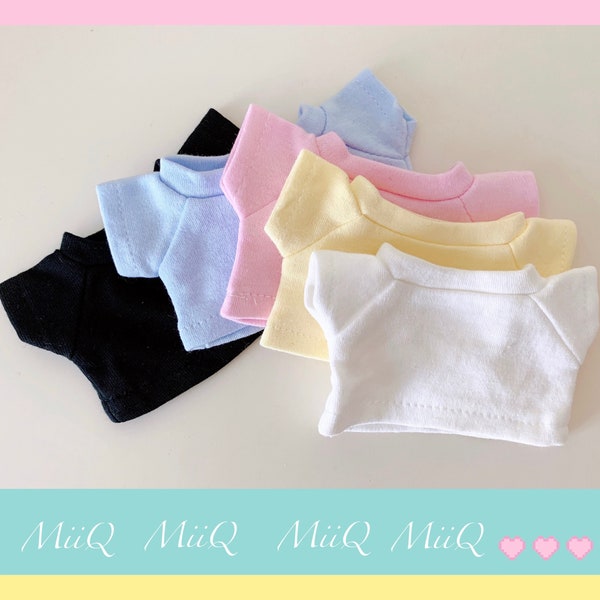 Cotton T-shirt For 20cm Plush Doll, 100% Cotton Fabric, Soft and Comfortable, Solid Color: Blue, Yellow, White, Black,Pink