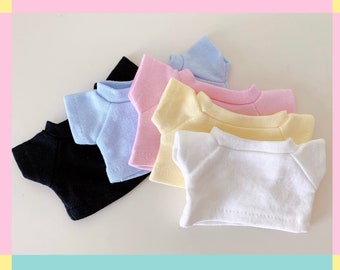 Cotton T-shirt For 20cm Plush Doll, 100% Cotton Fabric, Soft and Comfortable, Solid Color: Blue, Yellow, White, Black,Pink