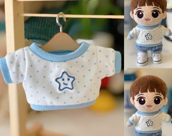 Simple and Stylish Sweatshirt For 20cm Plush Doll, Blue Dots, Good Quality Cotton Fabric