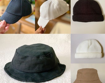 Bucket Hat, Baseball Cap,  Knitted Beanie Hat, For 20cm Plush Doll, Color: Black, White, Red, Khaki