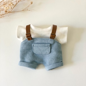17cm Plush Doll Clothes, Shirt and Overalls two pieces set fit for 17cm tall plush