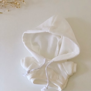 Hoodie with adjustable strings and decorative pocket, For 20cm Plush Doll, Cotton Blend, Solid Color: White