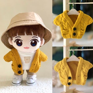 Stylish Knitted Outwear With Two Tiny Pockets, Fit For 20cm Plush Doll, Ginger Yellow