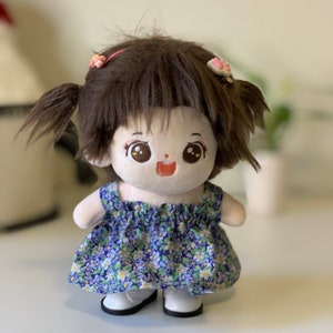 Floral Dress For 20cm Plush Doll, Easy to Wear, Cotton Fabric, Main Color: Purple Blue