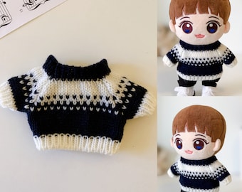 Cozy Sweater For 20cm Plush Doll, Black and White Hearts Style