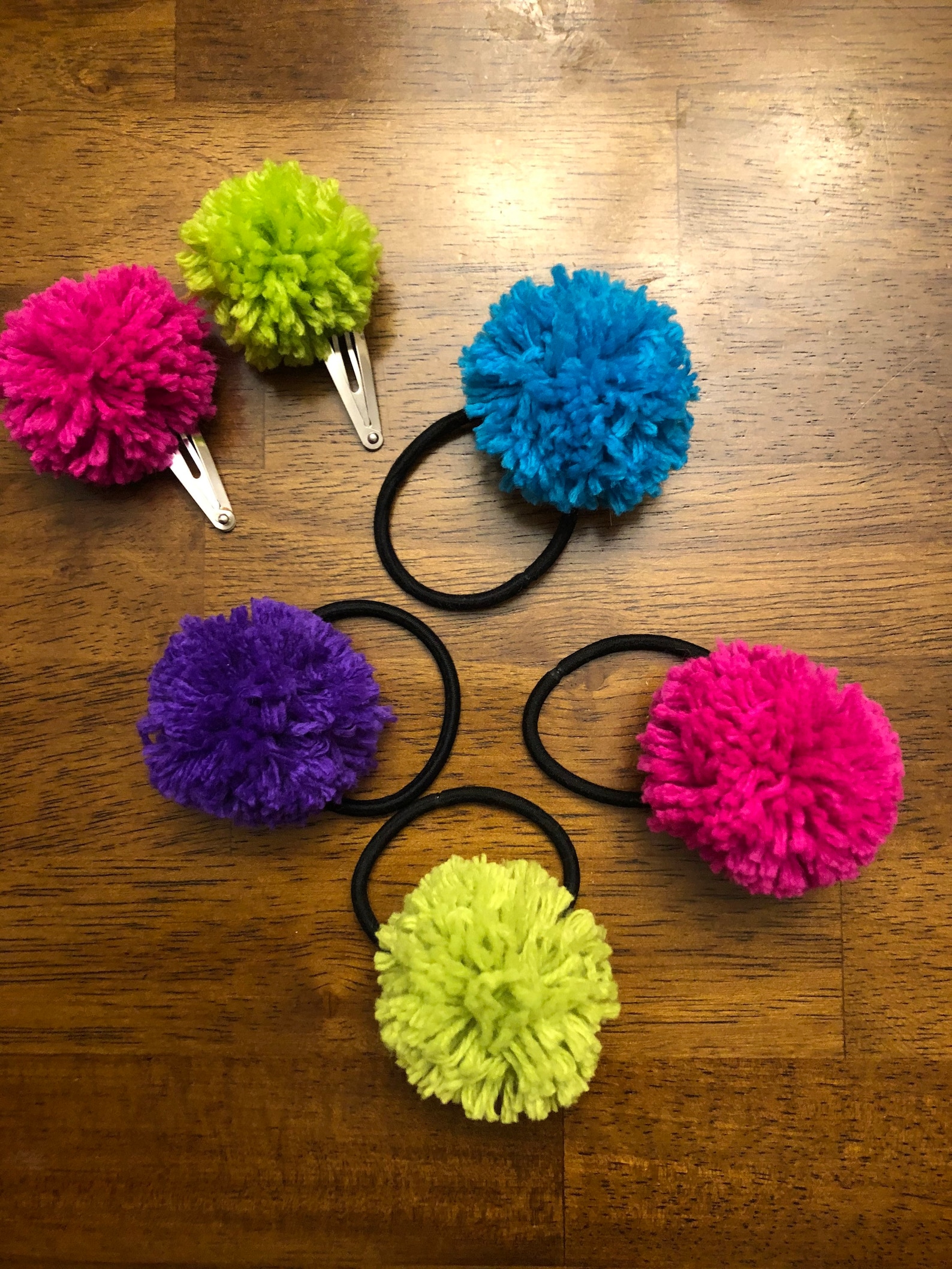 Pom Pom Hair Clips and Hair Rubberband Set Etsy