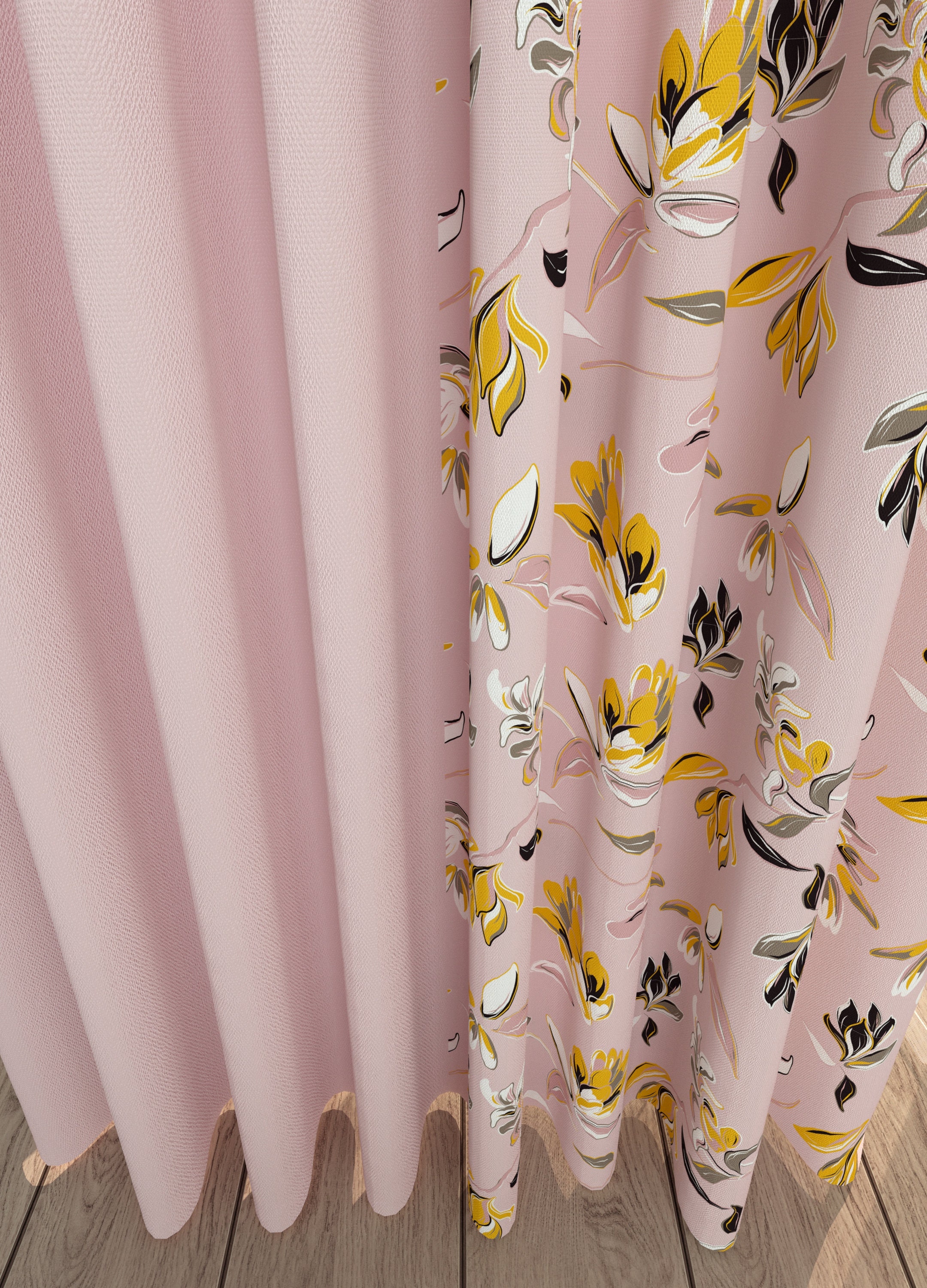 Pink Floral A Pair Of Curtain Panels Window Treatments Etsy