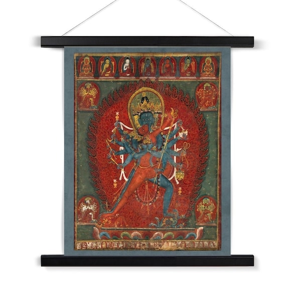 Chakrasamvara and Vajravahi Hindu and Buddhist Erotic Eros Sex Tantric Deities Vintage Indian Fine Art Print with Thangka Hanger
