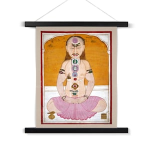Chakras and Kundalini Vintage Raja Hatha Yoga Nadis Sidhi Sadhu Vedic Spiritual Energy Indian Gift Fine Thangka Style Art Print with Hanger