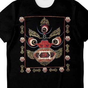 Tibetan Mahakala 19th Century Black Buddhist Shawl with Skulls Occult Tantra Vajra Nepal Vintage Gift Antique Art Tee T-Shirt