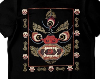 Tibetan Mahakala 19th Century Black Buddhist Shawl with Skulls Occult Tantra Vajra Nepal Vintage Gift Antique Art Tee T-Shirt