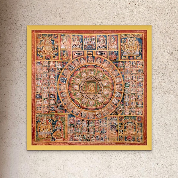 Le diagramme tantrique jaïn | Géométrie sacrée du mandala de lotus, nombre d'or | Impression d'art vintage Yantra spirituel indien de Metatron's Cube