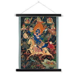Palden Lhamo (&quot;Glorious Goddess&quot;) Giclée Tibetan Buddhist Tantra Wall Decor Vintage Fine Art Print with Thangka-Style Hanger