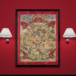 Bhavacakra Mandala (Wheel of Life) Tibetan Buddhist Thangka Yantra Vintage Demon Reincarnation Transmigration Nepal Giclée Fine Art Print