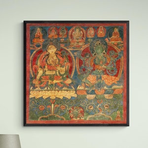 Grüne Tara weiße Tara Tibetisch buddhistischen Thangka Tantra Ganesha Vishnu Hindu Nepal Gottheit Heilige Meditation Antik Kunstdruck