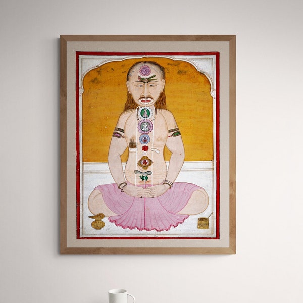 Chakras Kundalini Raja Hatha Yoga Hindu Shiva Sidhi, Sadhu Vedic Kundalini Vedic Nadis Meditation Vintage Giclee Fine Art Print