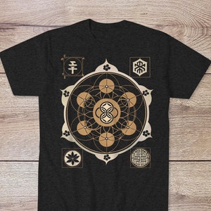 Hand Drawn Sacred Geometry Tee | Flower of Life, Metatron&#39;s Cube, Sri Yantra | Asian Taoist Esoteric Alchemy Golden Ratio Graphic Art TShirt
