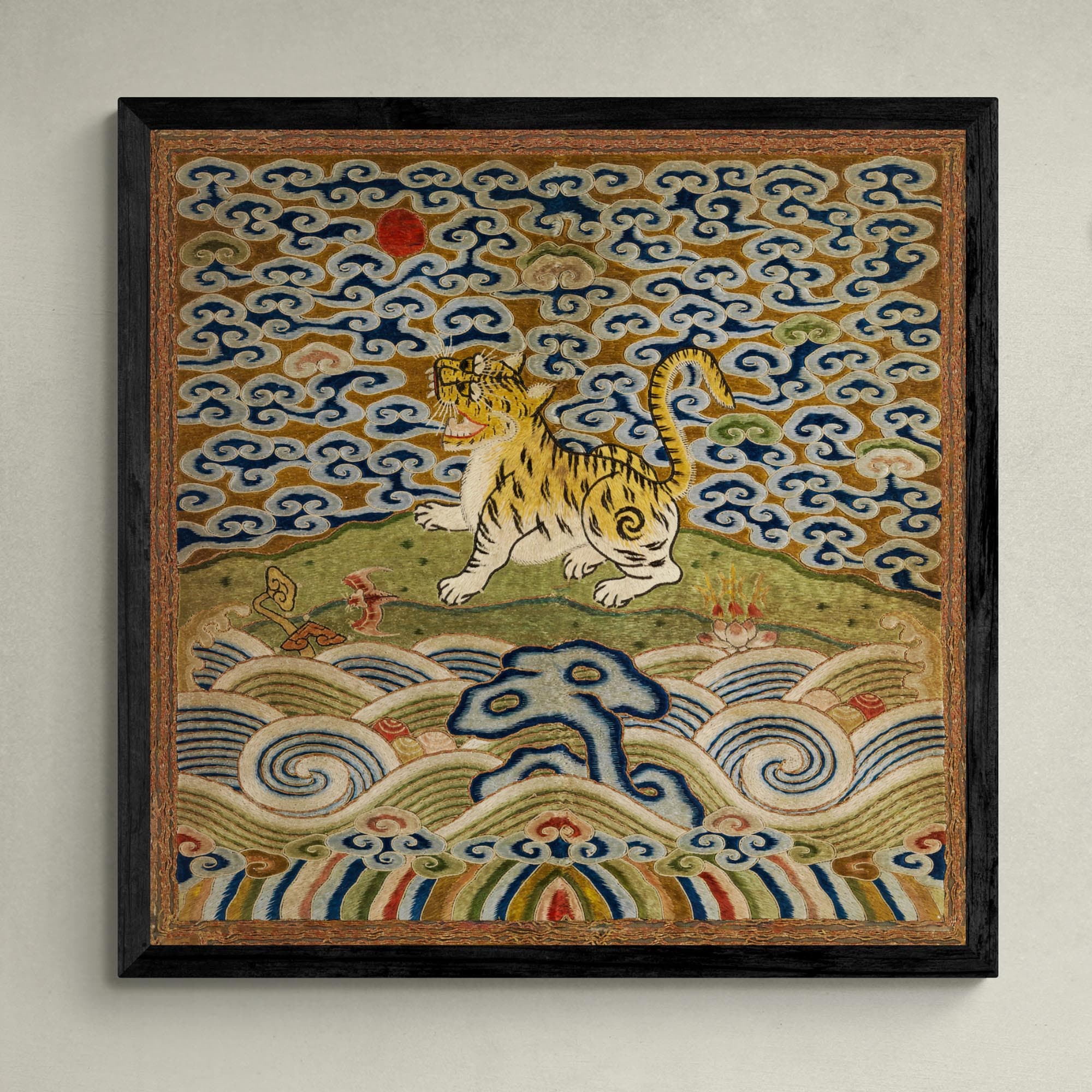清朝時代の中国絹刺繍｜ヒョウ、ライオン、猫好き、パンサー