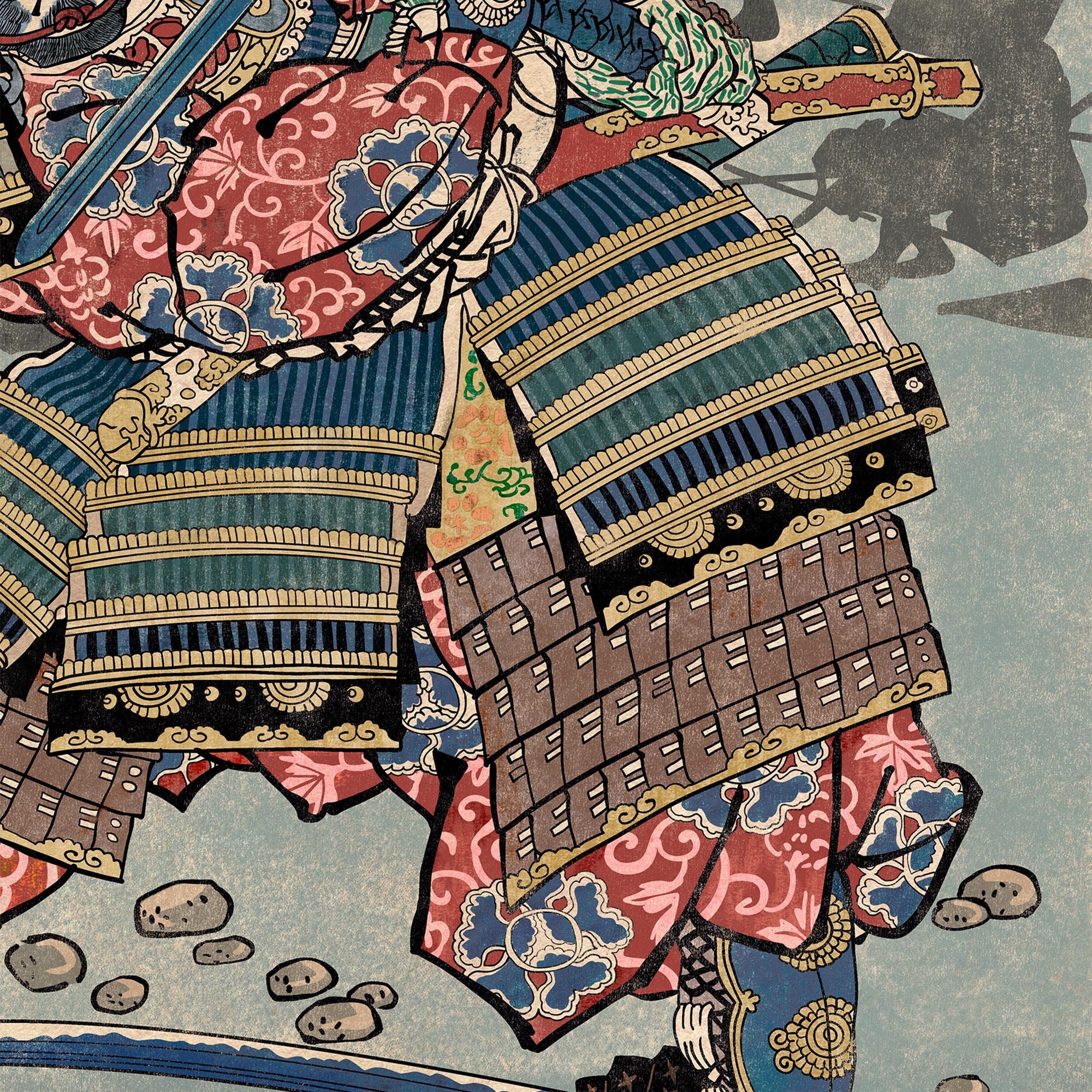 青い侍 浮世絵 江戸 日本 | 歌川芳藤 浪人 | 日本神話 武者 木版画