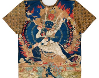 Yama and Consort, Tibetan Thangka Buddhist Protector Deity | Tantra Bon Nepal Buddha Gift for Him | Antique Vintage Graphic Art T-Shirt Tee