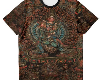 Vajrabhairava Tibetan Tantric Thangka Vintage Antique Buddhist Meditation Art Asian Vajrayana Vintage Art T-Shirt All-Over-Print Tee