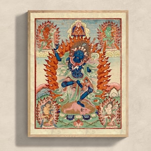 Vajravarahi (Krodha Kali) Tibetan-Chinese Vajrayana Antique Thangka Vintage Hindu Shiva Indian Deity Framed Art Print