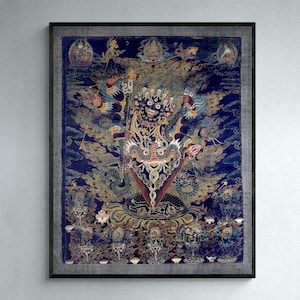 Framed Guru Dragpur or Vajrakila Wrathful Padmasambhava, Yantra Mandala, Tibetan Thangka Dharma Protector Vintage Buddhist Framed Art Print