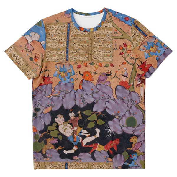 Rostam Battles the White Div (Demon) | Shāhnāmeh Ancient Persian Illuminated Codex Manuscript | Mythical Folkloric Graphic Art T-Shirt
